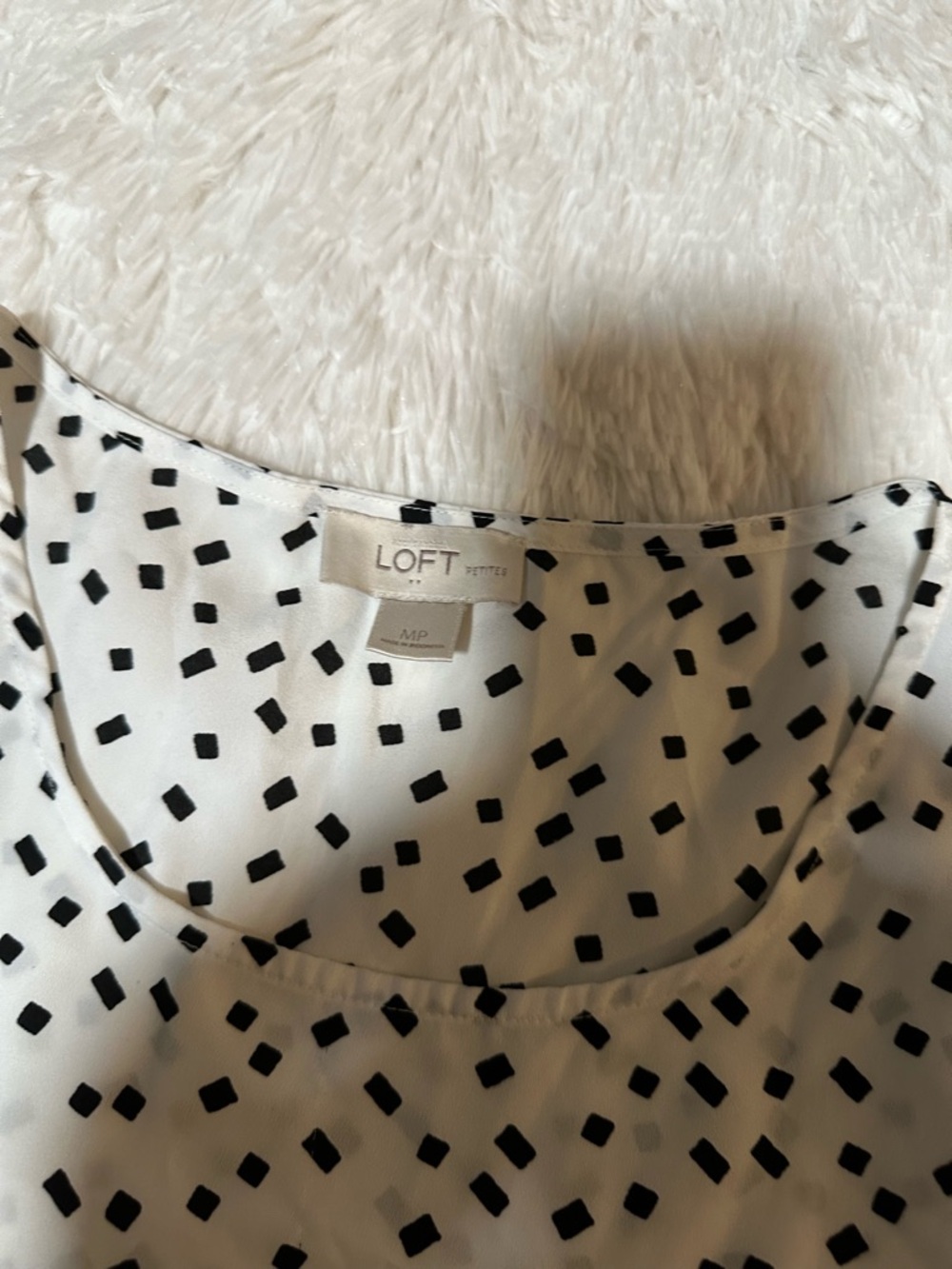 LOFT White Sleeveless Top with Black Square Print